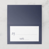 Modern Script Navy Blue Wedding Plaatskaartje (Buitenkant ongevouwen)