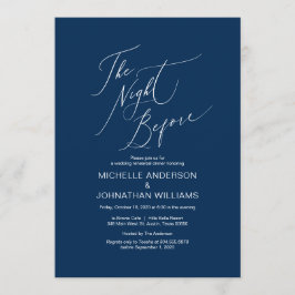 Modern Script, Navy Blue, Wedding Rehearsal Dinner Kaart