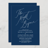Modern Script, Navy Blue, Wedding Rehearsal Dinner Kaart (Voorkant / Achterkant)