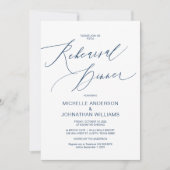 Modern Script, Navy Blue, Wedding Rehearsal Dinner Kaart (Voorkant)