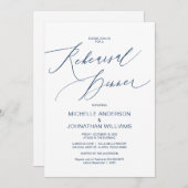 Modern Script, Navy Blue, Wedding Rehearsal Dinner Kaart (Voorkant / Achterkant)