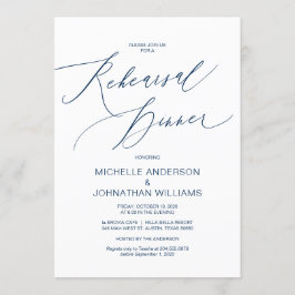 Modern Script, Navy Blue, Wedding Rehearsal Dinner Kaart
