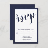 Modern Script Navy Blue Wedding RSVP (Voorkant / Achterkant)