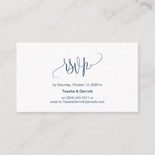 Modern Script, Navy Blue, Wedding RSVP Informatiekaartje (Voorkant)