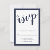 Modern Script Navy Blue Wedding RSVP Kaartje (Voorkant)
