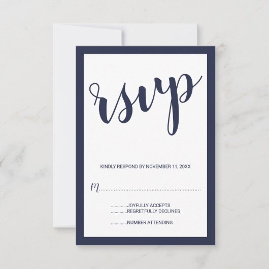 Modern Script Navy Blue Wedding RSVP Kaartje (Voorkant)