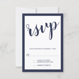 Modern Script Navy Blue Wedding RSVP Kaartje