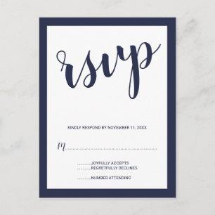 Modern Script Navy Blue Wedding RSVP Uitnodiging Briefkaart