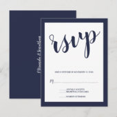 Modern Script Navy Blue Wedding RSVP Uitnodiging Briefkaart (Voorkant / Achterkant)