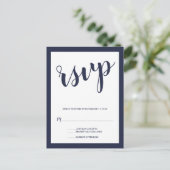 Modern Script Navy Blue Wedding RSVP Uitnodiging Briefkaart (Staand voorkant)