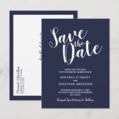 Modern Script Navy Blue Wedding Save the Date Aankondigingskaart (Voorkant / Achterkant)