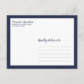 Modern Script Navy Blue Wedding Save the Date Aankondigingskaart (Achterkant)