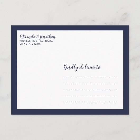 Modern Script Navy Blue Wedding Save the Date Aankondigingskaart (Achterkant)