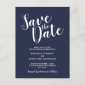 Modern Script Navy Blue Wedding Save the Date Aankondigingskaart (Voorkant)