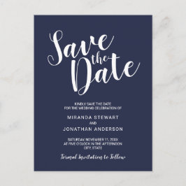 Modern Script Navy Blue Wedding Save the Date Aankondigingskaart