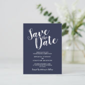 Modern Script Navy Blue Wedding Save the Date Aankondigingskaart (Staand voorkant)