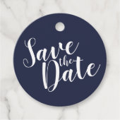 Modern Script Navy Blue Wedding Save the Date Bedankjes Labels (Voorkant)