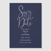 Modern Script Navy Blue Wedding Save the Date Magnetische Uitnodiging (Voorkant)
