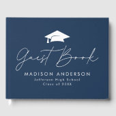 Modern Script Navy Foto Afstuderen Gastenboek (Voorkant)