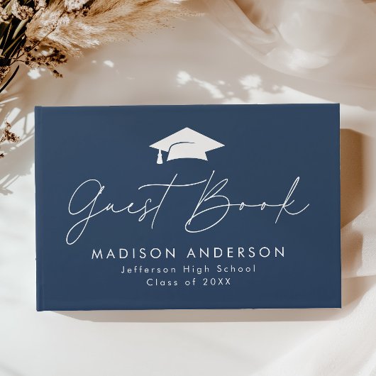 Modern Script Navy Foto Afstuderen Gastenboek