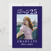 Modern Script Navy Photo Graduation Party Kaart (Voorkant)