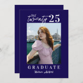 Modern Script Navy Photo Graduation Party Kaart (Voorkant / Achterkant)