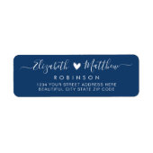 Modern Script Navy White Wedding Return-adres Etiket (Voorkant)