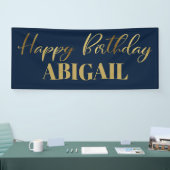 Modern Script Navyblauw Goud Gelukkig Verjaardag Spandoek (Beurs)