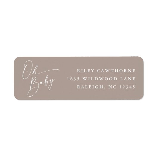 Modern Script Neutraal Baby shower Retouradres Etiket (Voorkant)