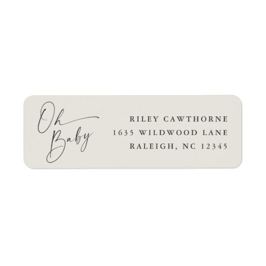 Modern Script Neutraal Baby shower Retouradres Etiket (Voorkant)