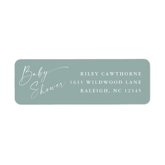 Modern Script Neutraal Baby shower Retouradres Etiket (Voorkant)