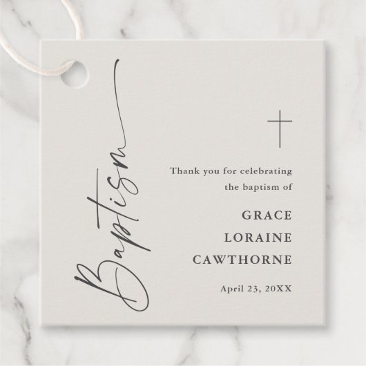 Modern Script Neutraal Baptisme Bedankt Bedankjes Labels (Voorkant)