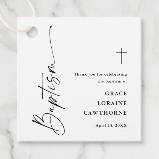 Modern Script Neutraal Baptisme Bedankt Bedankjes Labels (Voorkant)