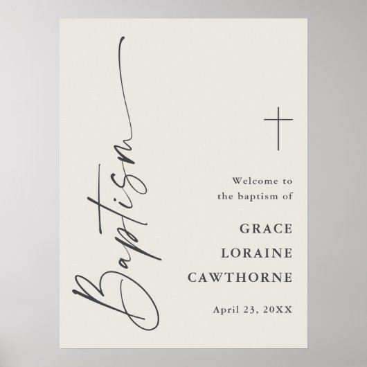 Modern Script Neutraal Baptisme Welkom Poster (Voorkant)
