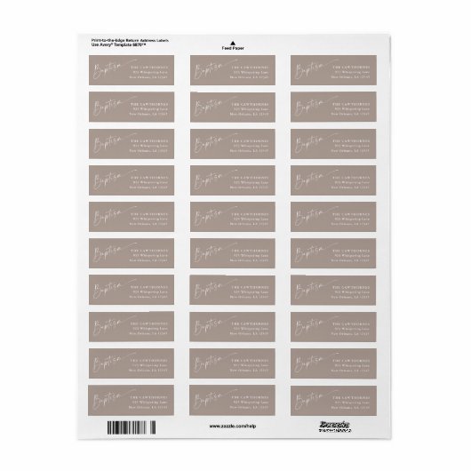 Modern Script Neutraal Doop Retouradres Etiket (Full Sheet)