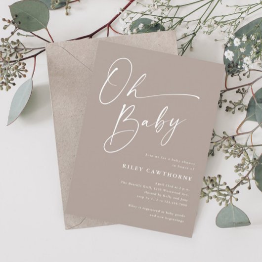 Modern Script Neutraal Oh Baby shower Kaart
