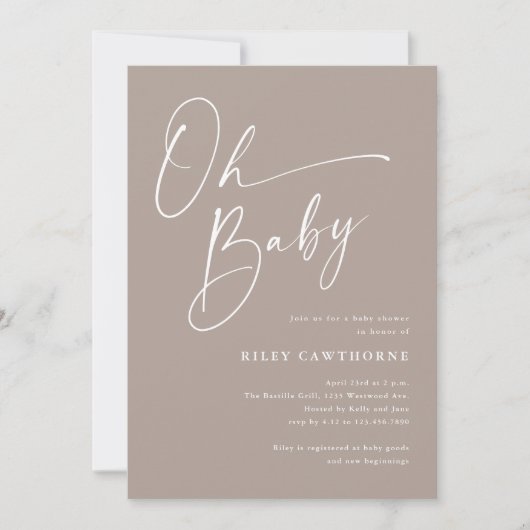 Modern Script Neutraal Oh Baby shower Kaart (Voorkant)