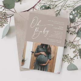 Modern Script Neutraal Photo Baby shower Kaart