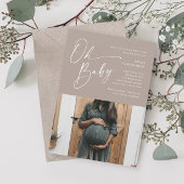 Modern Script Neutraal Photo Baby shower Kaart