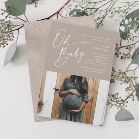 Modern Script Neutraal Photo Baby shower Kaart