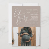 Modern Script Neutraal Photo Baby shower Kaart (Voorkant)