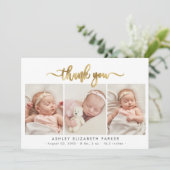 Modern Script Newborn Baby 3 foto dank u Bedankkaart (Staand voorkant)