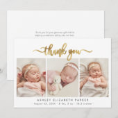 Modern Script Newborn Baby 3 foto dank u Bedankkaart (Voorkant / Achterkant)