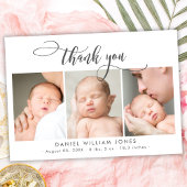 Modern Script Newborn Baby 3 foto dank u Bedankkaart