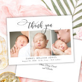 Modern Script Newborn Baby 3 foto dank u Bedankkaart