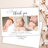 Modern Script Newborn Baby 3 foto dank u Bedankkaart