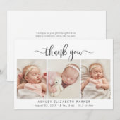 Modern Script Newborn Baby 3 foto dank u Bedankkaart (Voorkant / Achterkant)