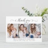 Modern Script Newborn Baby 3 foto dank u Bedankkaart (Staand voorkant)