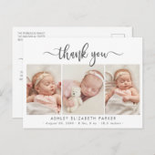 Modern Script Newborn Baby Fotocollage Dank u Briefkaart (Voorkant / Achterkant)