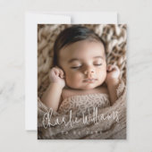 Modern script nieuwe baby dank u foto aankondiging (Voorkant)